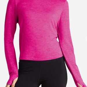 Women's DANSKIN LUMINOUS PINK CUTOUT-BACK CROPPED LONG SLEEVE TEE